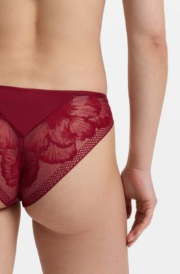 Briefs in microfibre with peony lace, Dark Red