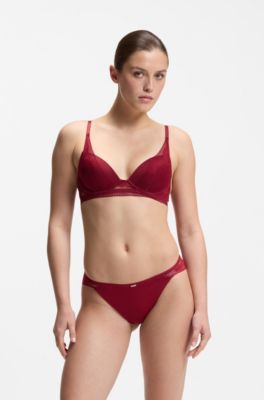 Briefs in microfibre with peony lace, Dark Red