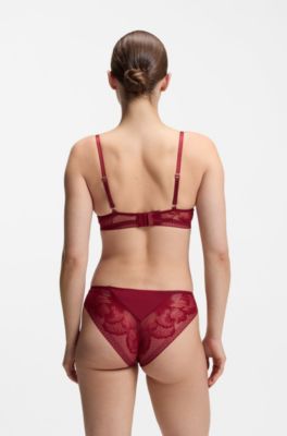 Briefs in microfibre with peony lace, Dark Red