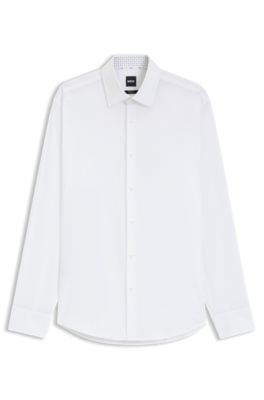 Camicia regular fit in popeline di cotone elasticizzato facile da stirare, Bianco