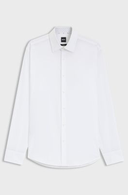 Regular-fit shirt in easy-iron stretch-cotton poplin, White