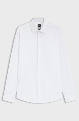 Regular-fit shirt in easy-iron stretch-cotton poplin, White