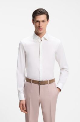 Regular-fit shirt in easy-iron stretch-cotton poplin, White