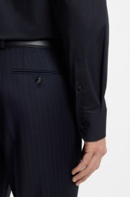 Regular-fit shirt in easy-iron stretch-cotton poplin, Dark Blue