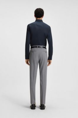 Regular-fit shirt in easy-iron stretch-cotton poplin, Dark Blue