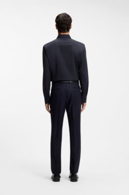 Regular-fit shirt in easy-iron stretch-cotton poplin, Dark Blue