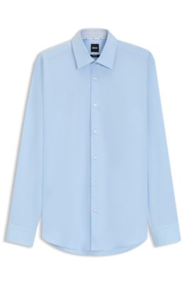 Regular-fit shirt in easy-iron stretch-cotton poplin, Light Blue