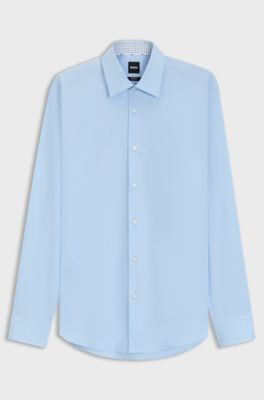 Regular-fit shirt in easy-iron stretch-cotton poplin, Light Blue