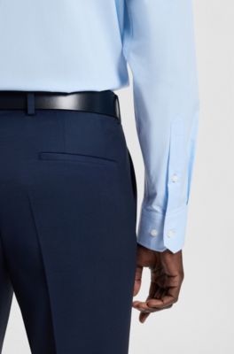 Chemise Regular en popeline de coton stretch facile &agrave; repasser, bleu clair