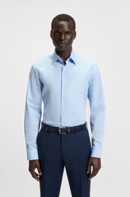 Regular-fit shirt in easy-iron stretch-cotton poplin, Light Blue