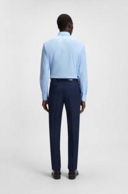 Regular-fit shirt in easy-iron stretch-cotton poplin, Light Blue