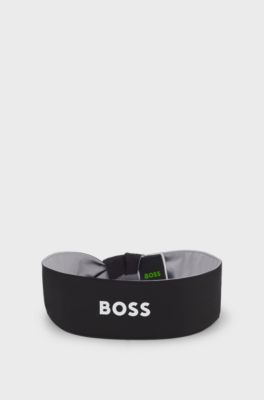 Sports headband in stretch twill with printed logo, Black