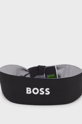 Sports headband in stretch twill with printed logo, Black