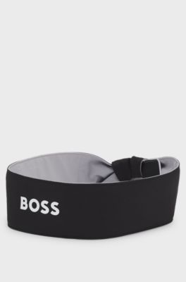 Sports headband in stretch twill with printed logo, Black