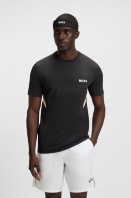 Sports headband in stretch twill with printed logo, Black