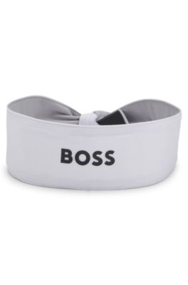Sports headband in stretch twill with printed logo , White