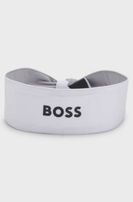 Sports headband in stretch twill with printed logo, White