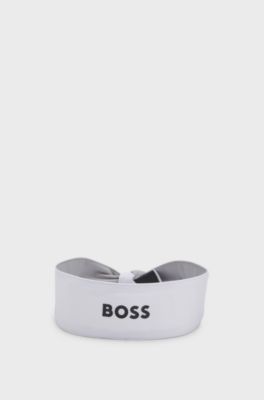 Sports headband in stretch twill with printed logo, White