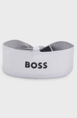 Sports headband in stretch twill with printed logo, White