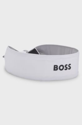 Sports headband in stretch twill with printed logo, White