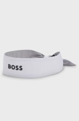 Sports headband in stretch twill with printed logo, White