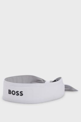 Sports headband in stretch twill with printed logo, White