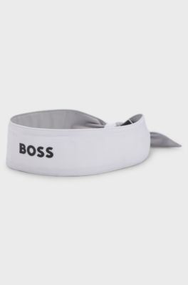 Sports headband in stretch twill with printed logo, White