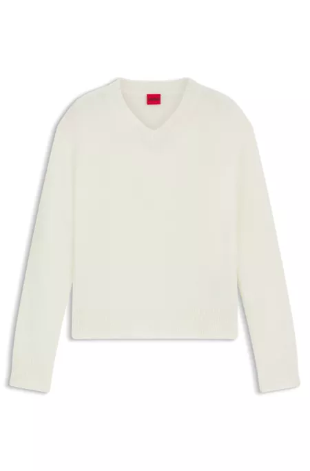 V-neck sweater in a wool blend with logo detail