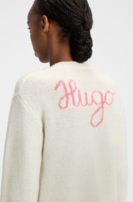 V-neck sweater in a wool blend with logo detail, White