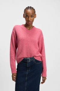 Trui met V-hals van een wolmix met logodetails, Pink