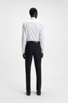 Slim-fit shirt in printed Oxford stretch cotton, White Patterned