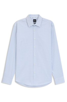 BOSS - Regular-fit overhemd van gemakkelijk te strijken katoenen twill met stretch - Blauw met dessin