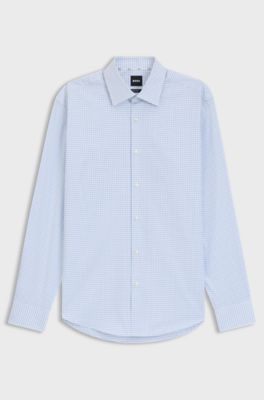Regular-fit shirt in easy-iron stretch-cotton twill, Blue Patterned
