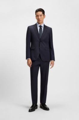 Regular-fit shirt in easy-iron stretch-cotton twill, Blue Patterned