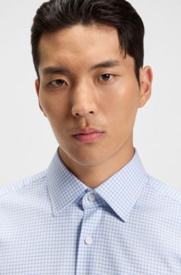 Regular-fit shirt in easy-iron stretch-cotton twill, Blue Patterned