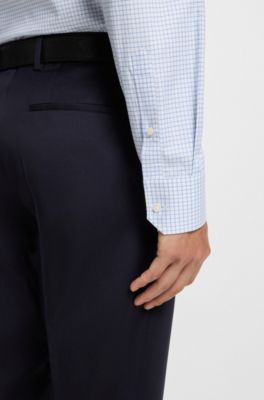 Regular-fit shirt in easy-iron stretch-cotton twill, Blue Patterned