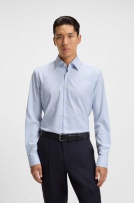Regular-fit shirt in easy-iron stretch-cotton twill, Blue Patterned