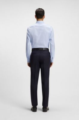 Regular-fit shirt in easy-iron stretch-cotton twill, Blue Patterned