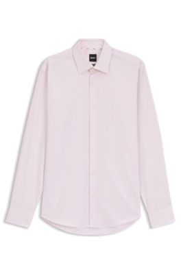 Regular fit-skjorta i stretchig bomullstwill med easy iron-behandling, Rosa m&ouml;nster