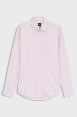Regular-fit shirt in easy-iron stretch-cotton twill, Pink Patterned