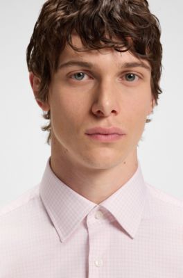 Regular-fit shirt in easy-iron stretch-cotton twill, Pink Patterned