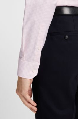 Regular-fit shirt in easy-iron stretch-cotton twill, Pink Patterned
