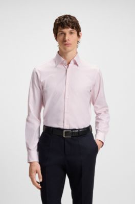 Regular-fit shirt in easy-iron stretch-cotton twill, Pink Patterned