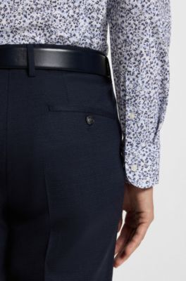 Slim-fit shirt in floral-print stretch-cotton poplin, Blue Patterned