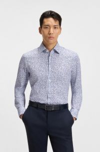 Chemise Slim en popeline de coton stretch avec imprimé à fleurs, Bleu à motif