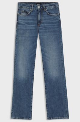 Slim-fit jeans in blue marbled comfort-stretch denim, Dark Blue