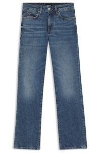 Slim-fit jeans in blue marbled comfort-stretch denim, Dark Blue
