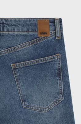 Slim-fit jeans in blue marbled comfort-stretch denim, Dark Blue