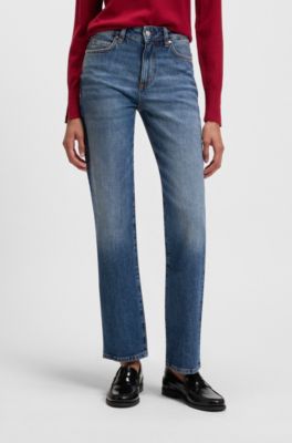 Slim-fit jeans in blue marbled comfort-stretch denim, Dark Blue