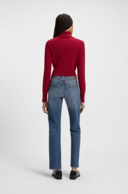 Slim-fit jeans in blue marbled comfort-stretch denim, Dark Blue